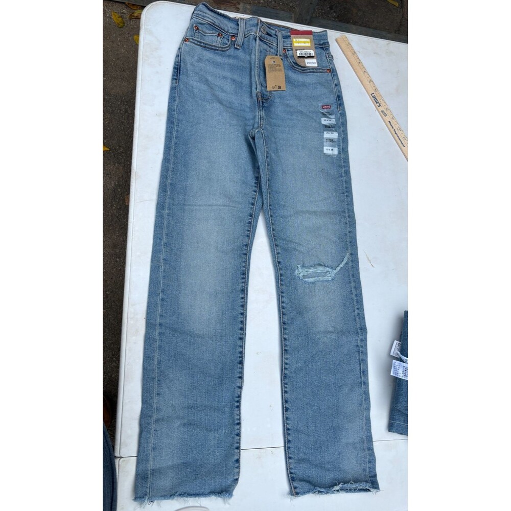 Levis Wedgie Straight High Rise Distressed medium Wash Jeans 25x28 NWT